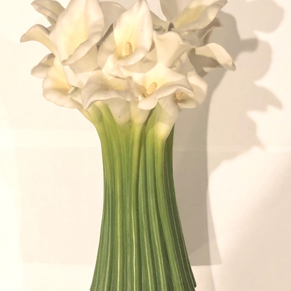 VTG Ibis & Orchid Calla Lily #301 Hand Cast Bonded Painted Marble Art Vase 13" - Picture 9 of 12